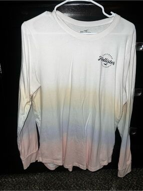 Hollister White Long-Sleeve Tee with Pastel Ombre